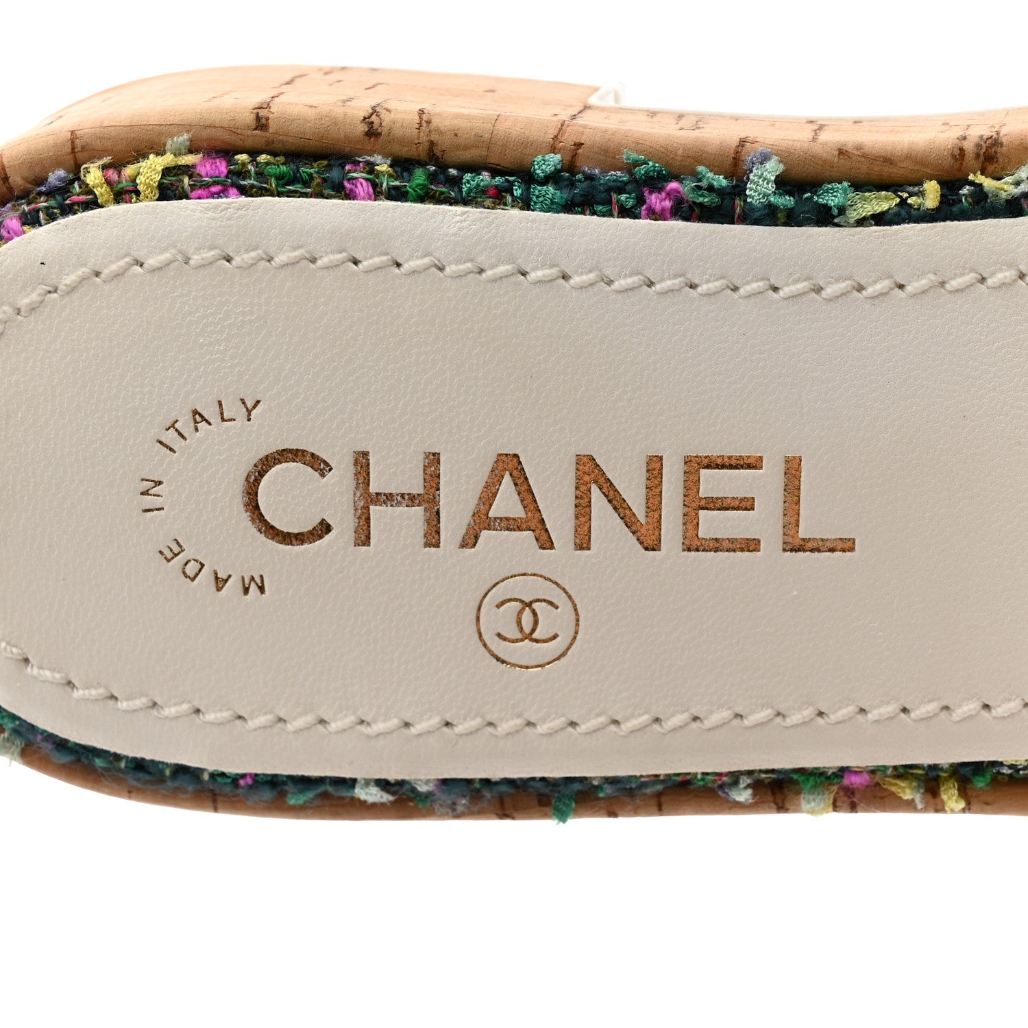 Chanel Tweed Cork CC Chain Mule Sandal 37.5 Multicolor 7 of 9