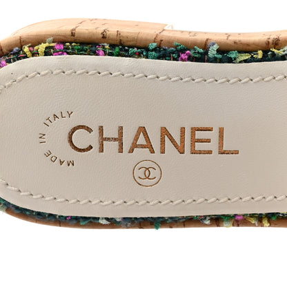 Chanel Tweed Cork CC Chain Mule Sandal 37.5 Multicolor 7 of 9
