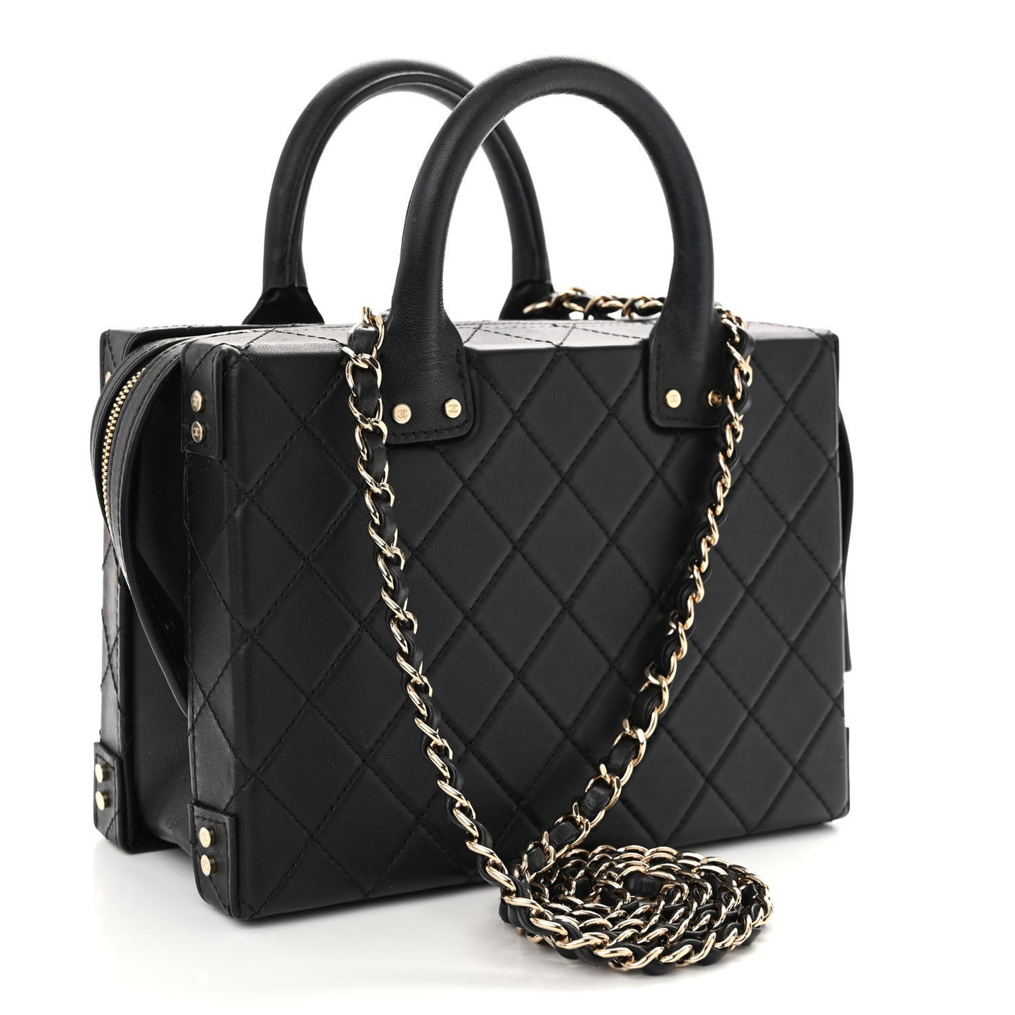 Calfskin Quilted Studded Square Vanity Case Black