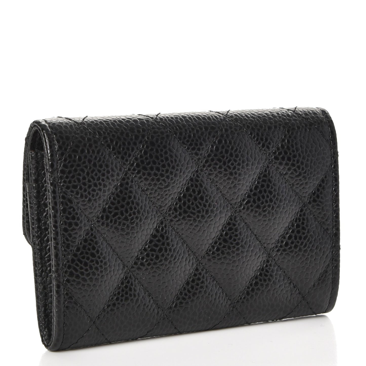 Caviar Quilted Flap Card Holder Black