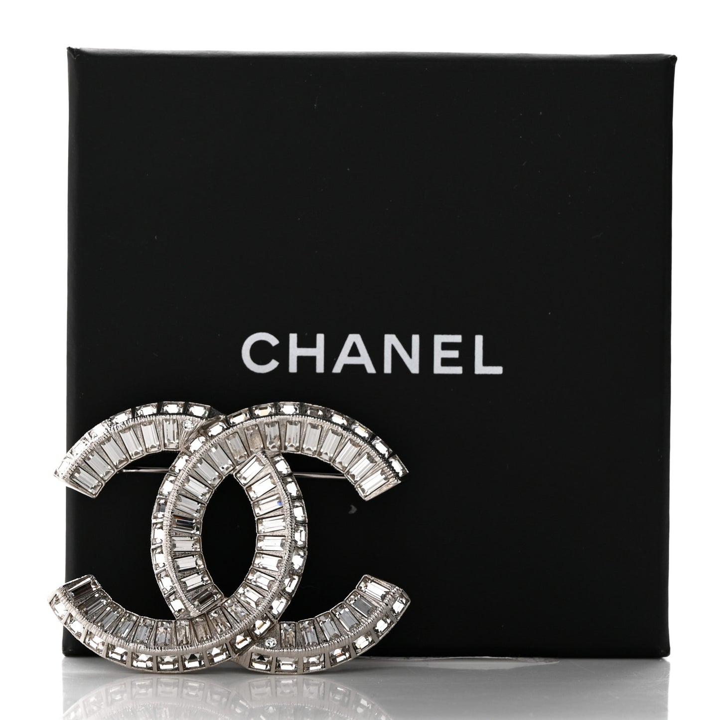 Baguette Crystal CC Brooch Silver