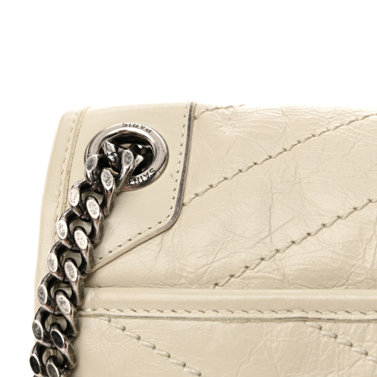 Saint Laurent Crinkled Calfskin Matelasse Monogram Medium Niki Chain Satchel Crema Soft 13 of 15