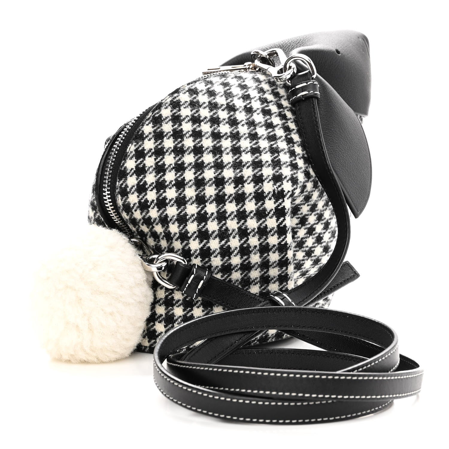 Loewe Tweed Mini Bunny Crossbody Bag Black White 3 of 10