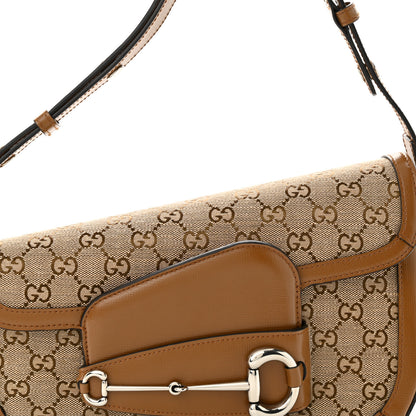 Gucci Monogram Small Horsebit 1955 Asymmetric Shoulder Bag Beige Brown Sugar 8 of 10