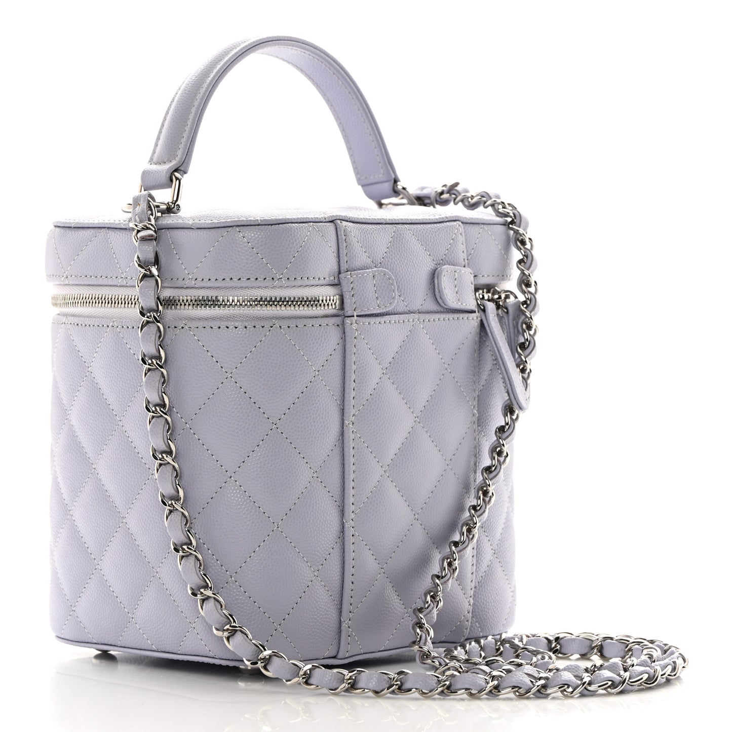 Caviar Quilted Small Top Handle Vanity Case With Chain Light Purple