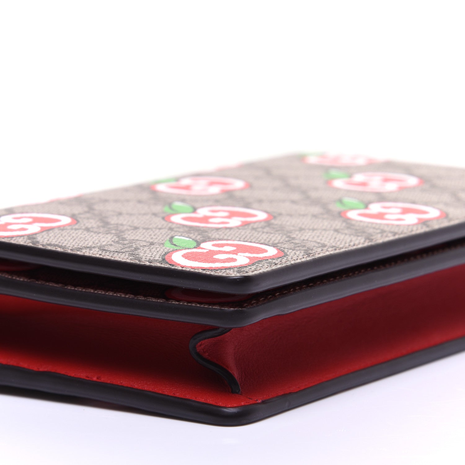 Gucci GG Supreme Monogram Apple Chain Wallet Beige Multicolor Lobster Red 6 of 11