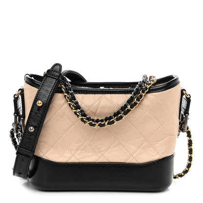 Chanel Aged Calfskin Quilted Small Gabrielle Hobo Beige Black 1 of 11
