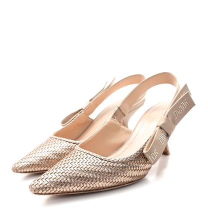 Christian Dior Laminated Calfskin Ribbon Crystal Woven J'Adior Slingback 65mm Pumps 37.5 Copper 4 of 10