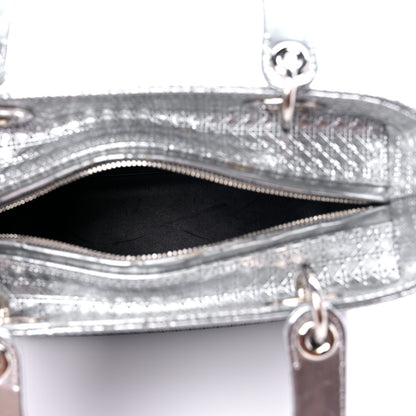 Christian Dior Metallic Patent Micro-Cannage Gradient Medium Lady Dior Silver Blue 4 of 17