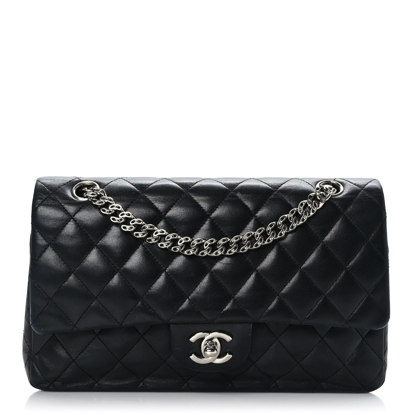 Lambskin Quilted Medium Double Flap Bijoux Chain Black