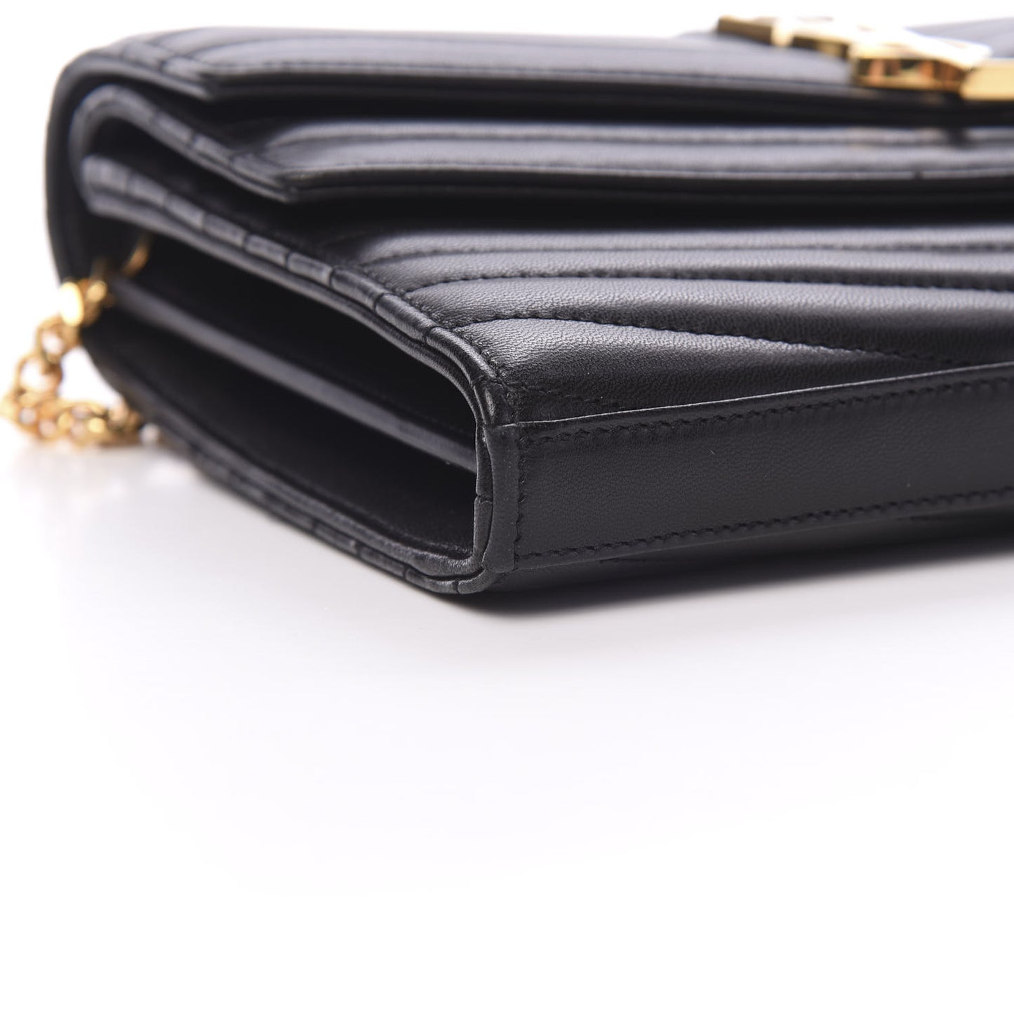 Lambskin Matelasse Chevron Monogram Sulpice Chain Wallet Black
