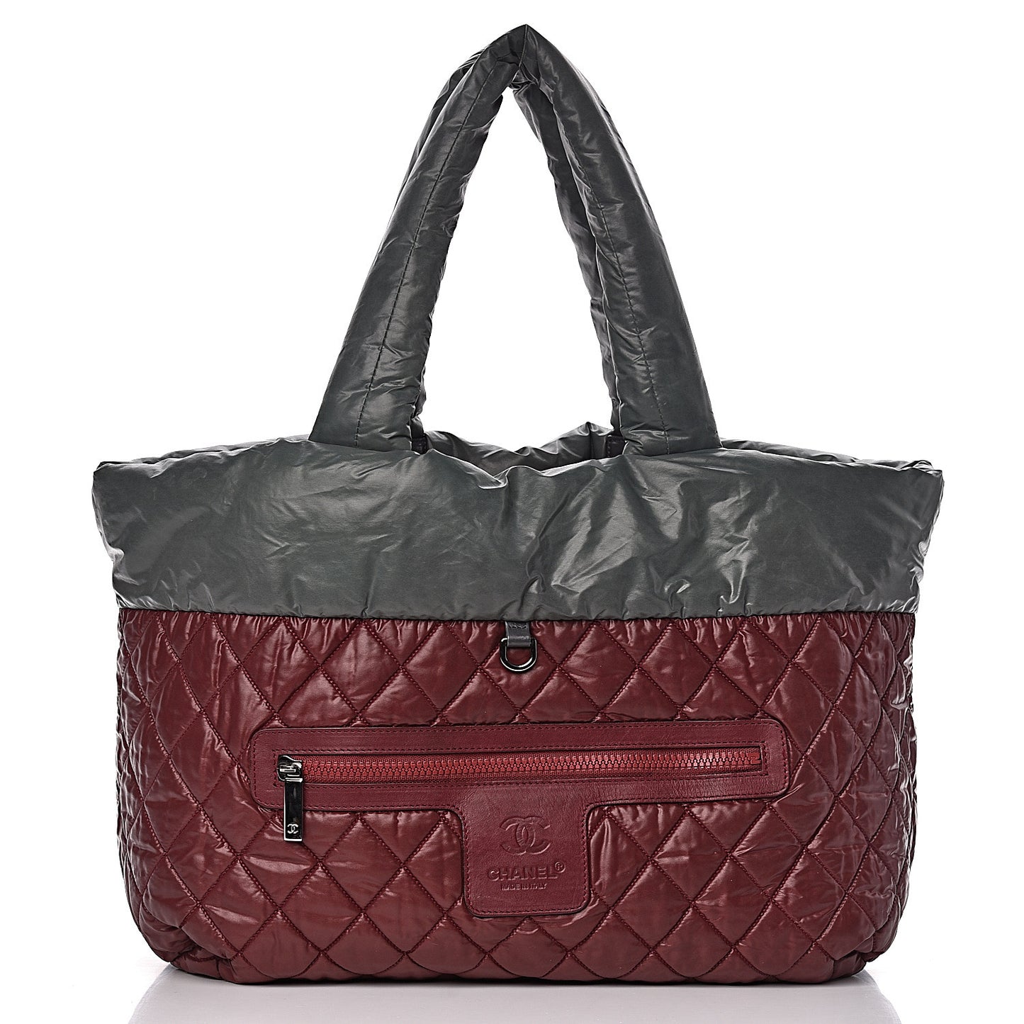 Nylon Quilted Medium Coco Cocoon Reversible Tote Grey