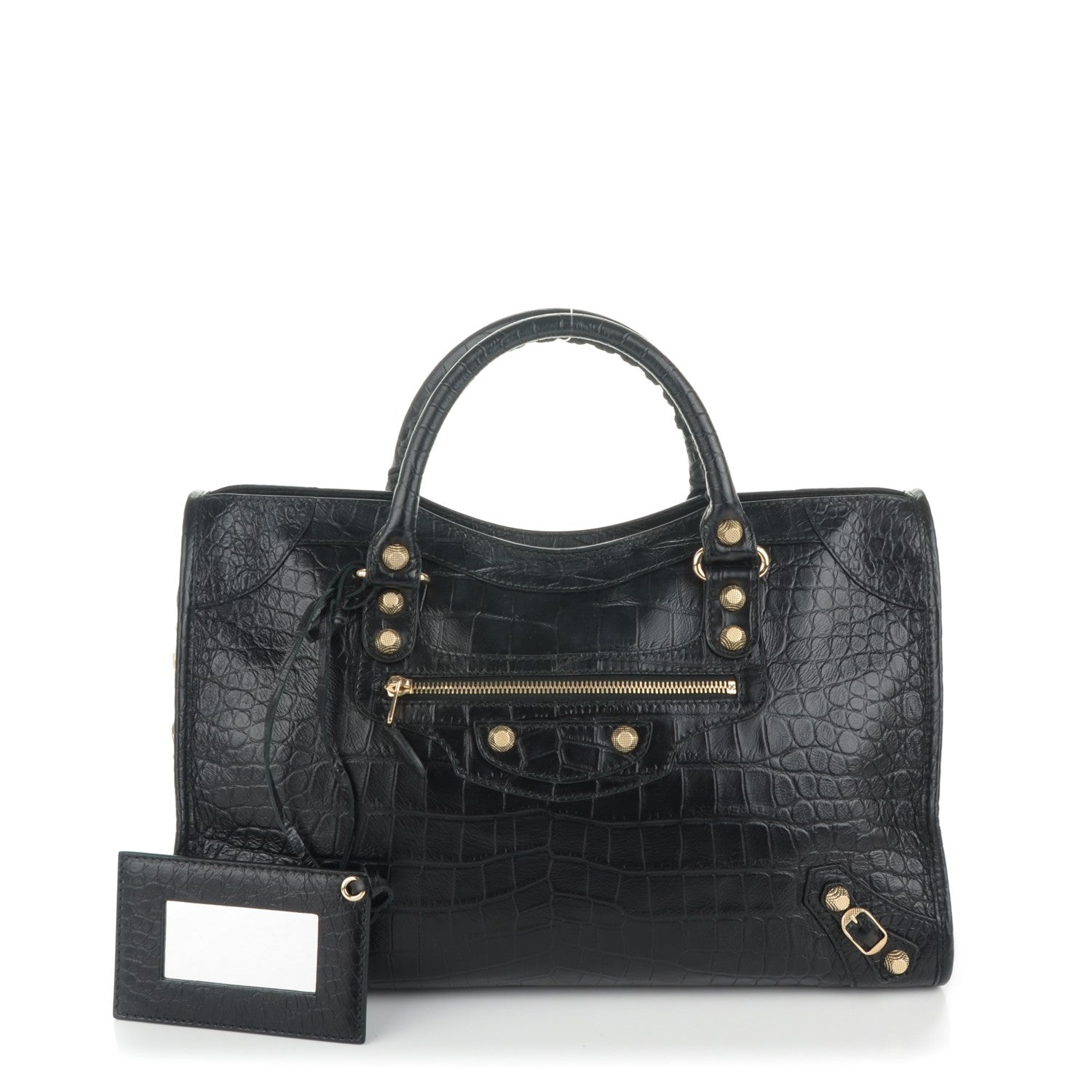 Balenciaga Calfskin Crocodile Embossed Giant 12 Gold Hardware City Black 1 of 7