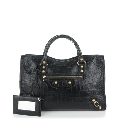 Balenciaga Calfskin Crocodile Embossed Giant 12 Gold Hardware City Black 1 of 7