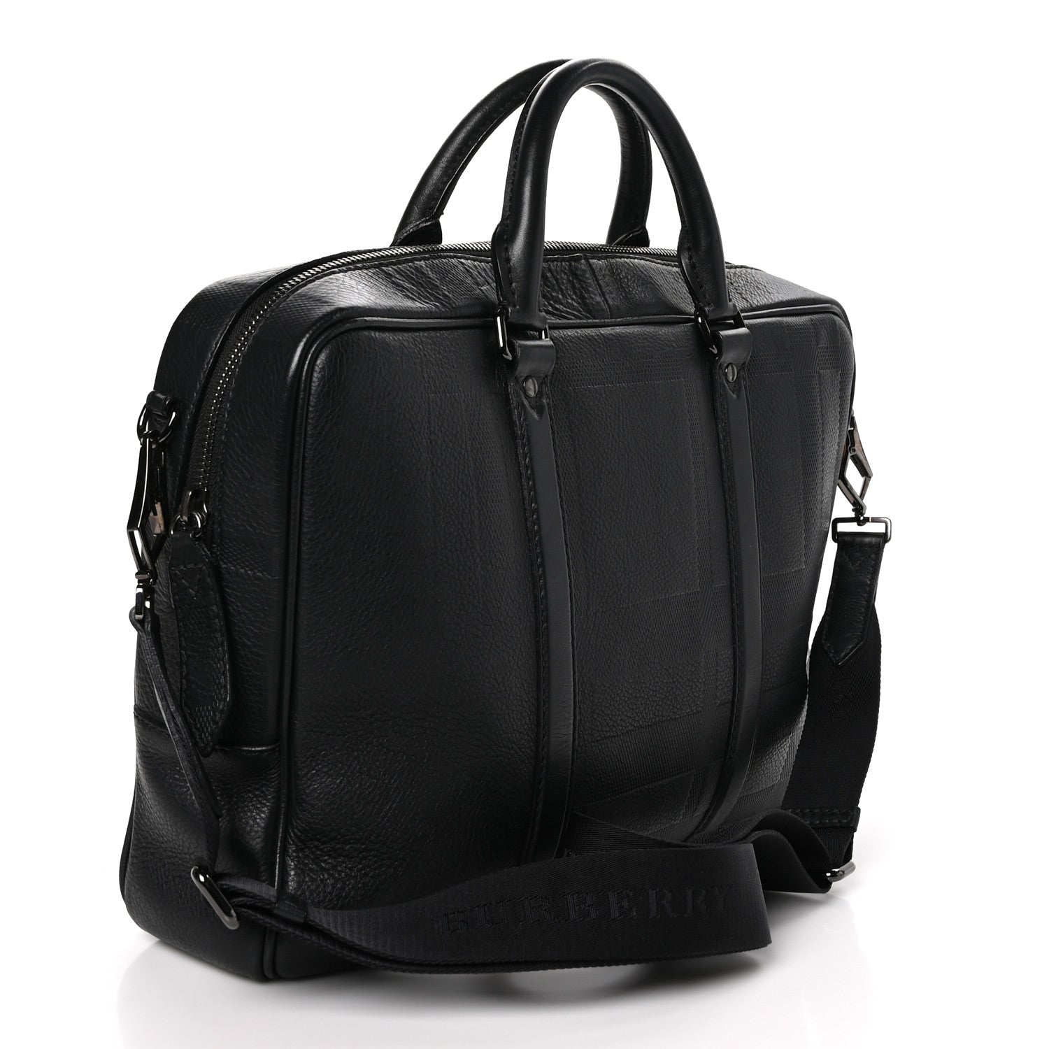 Burberry Heritage Grain Check Embossed Briefcase Black 3 of 10
