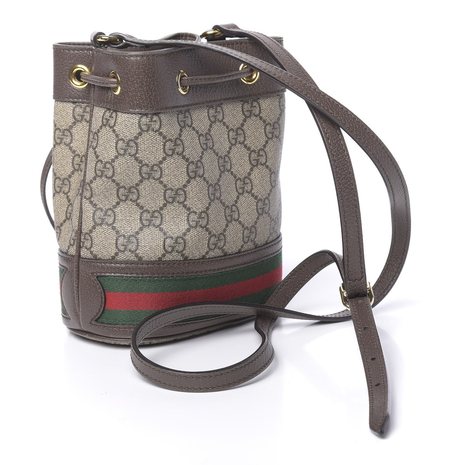 Gucci GG Supreme Monogram Web Mini Ophidia Bucket Bag Brown 3 of 14