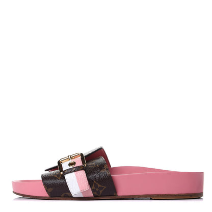 Louis Vuitton Patent Monogram Bom Dia Flat Mule 37.5 Rose White 1 of 10