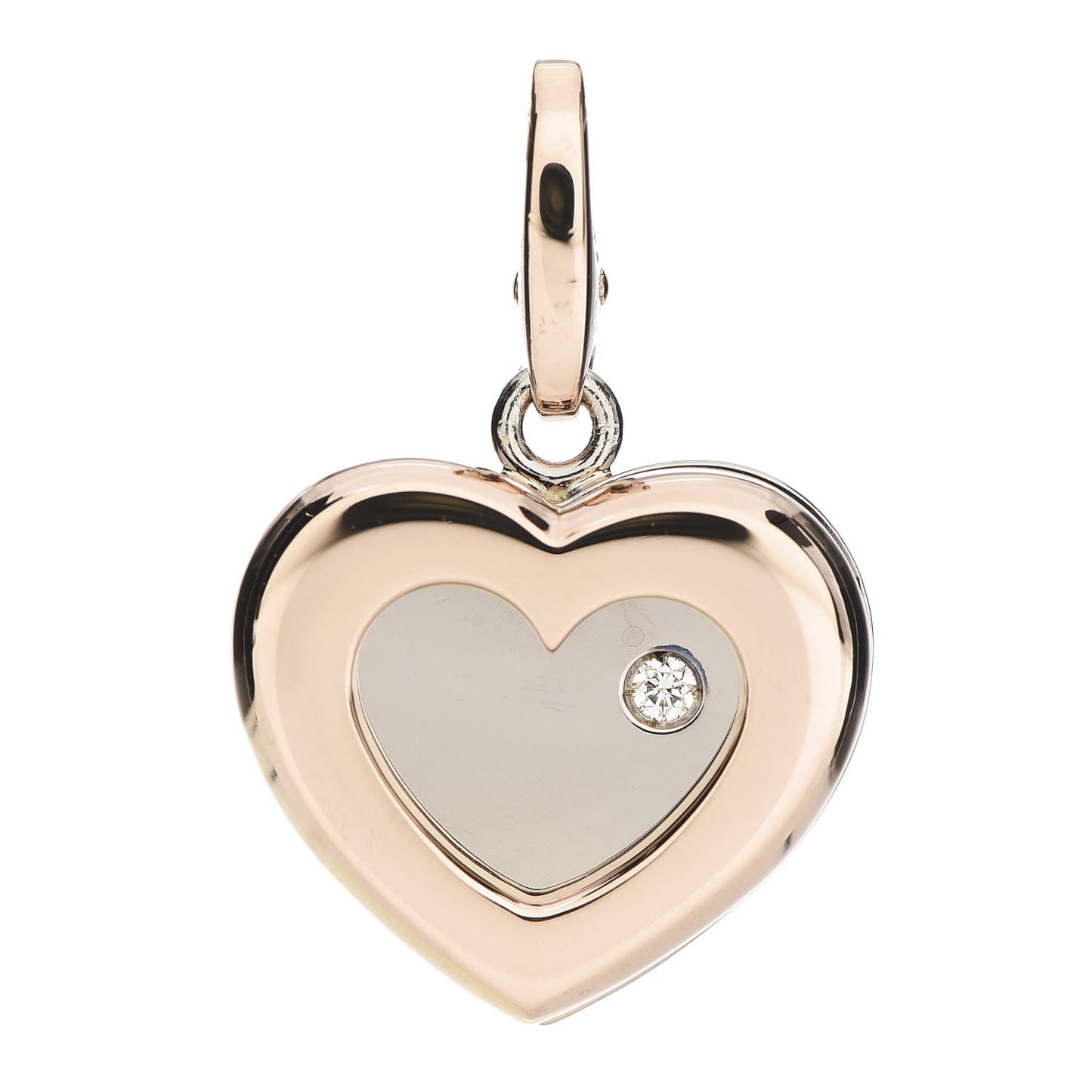18K White Pink Gold Diamond Double Heart Charm