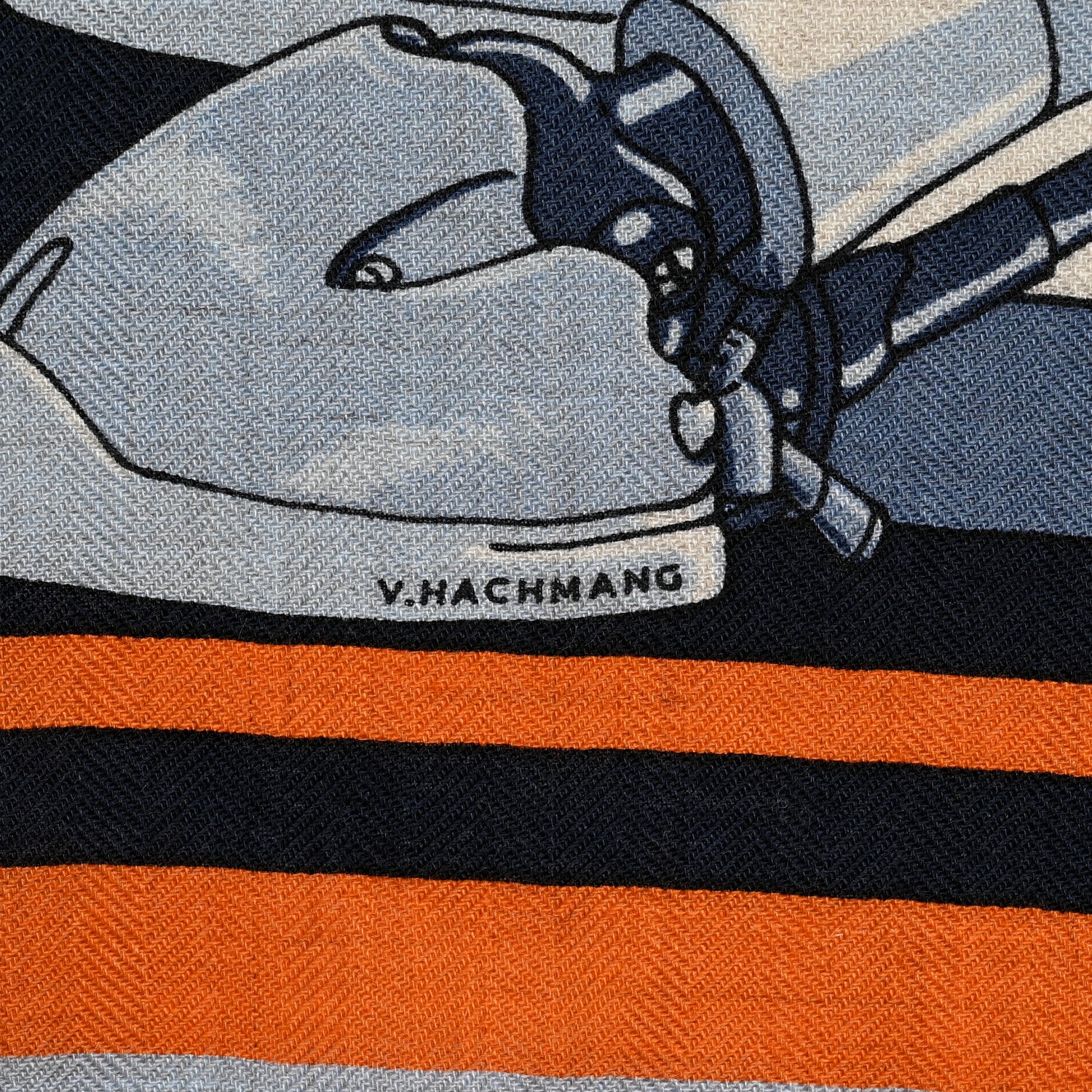 Hermes Cashmere Silk Robocabar Scarf 100 Bleu Naturel Orange 5 of 12