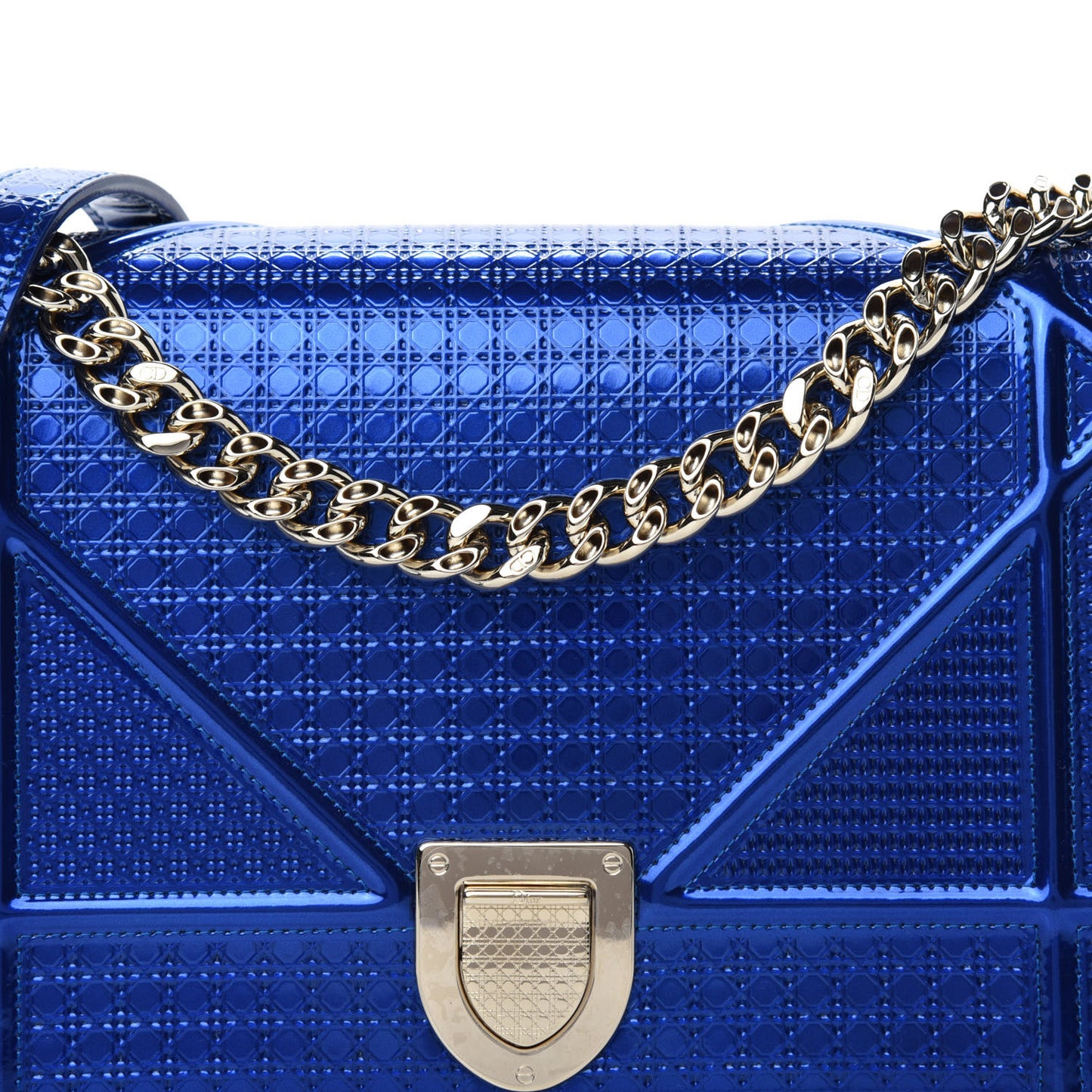 Metallic Patent Micro-Cannage Medium Diorama Flap Bag Blue