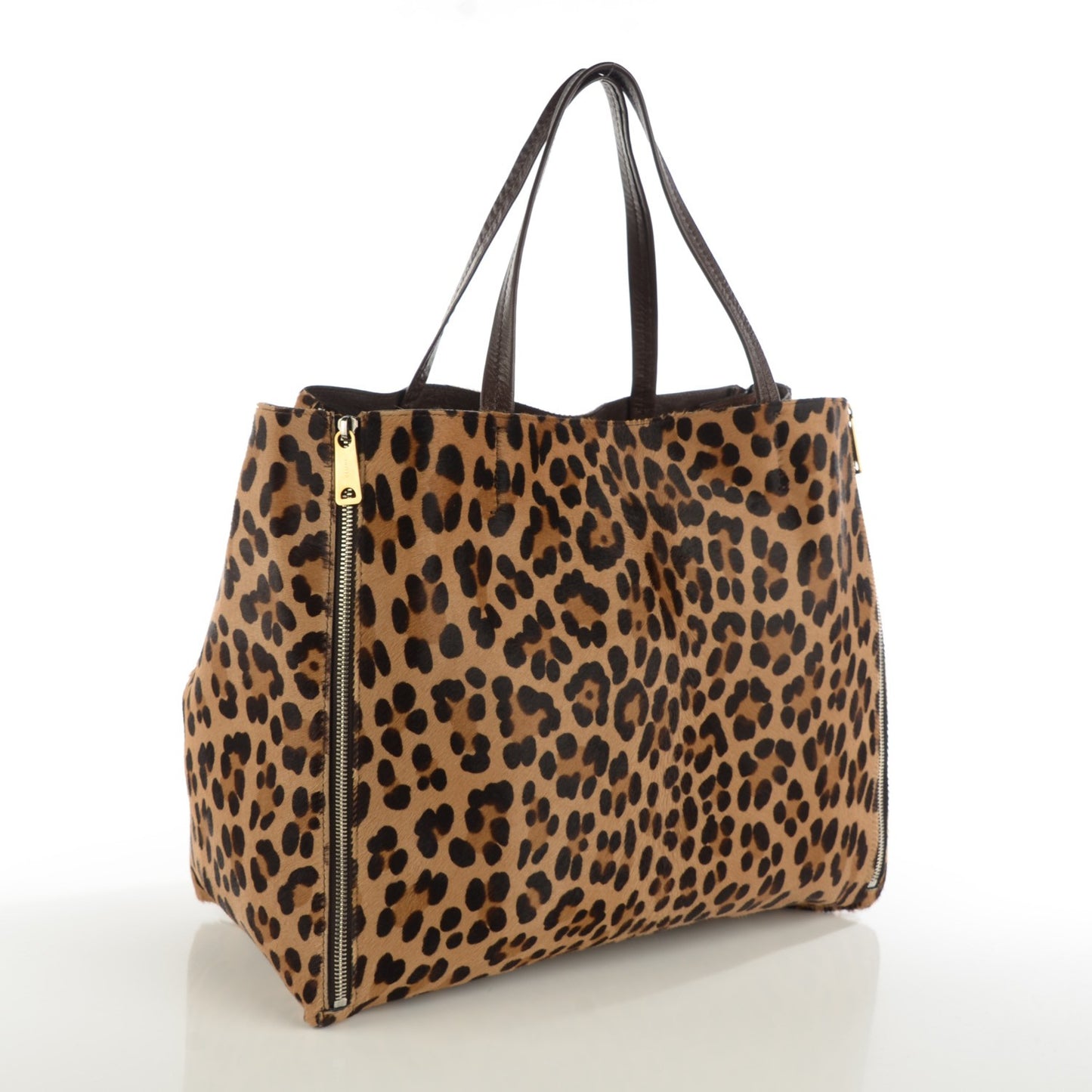 Calf Hair Leopard Print Zip Gusset Cabas