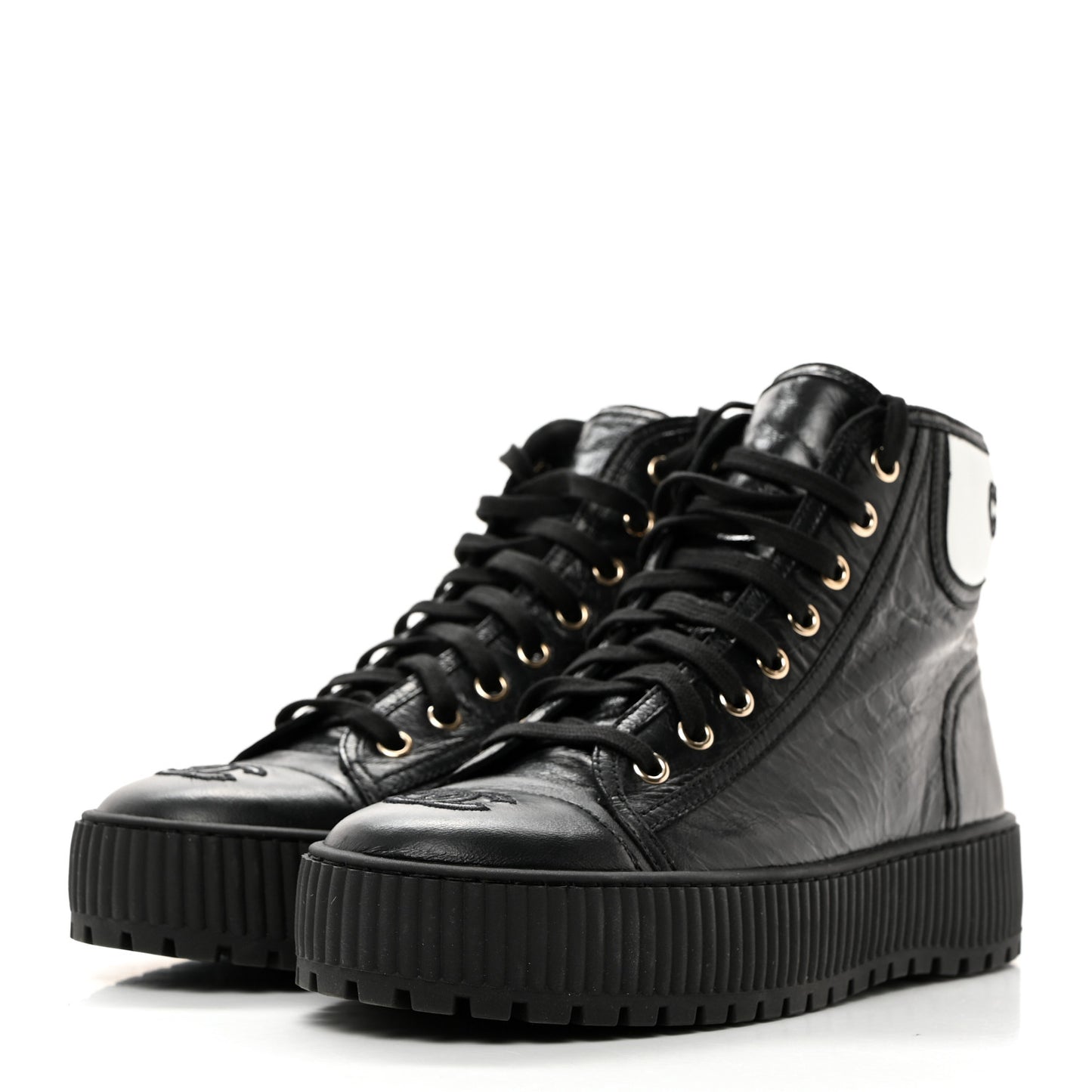 Aged Calfskin Lace Up Cap Toe Sneakers 38.5 Black White