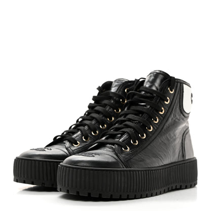 Chanel Aged Calfskin Lace Up Cap Toe Sneakers 38.5 Black White 3 of 9