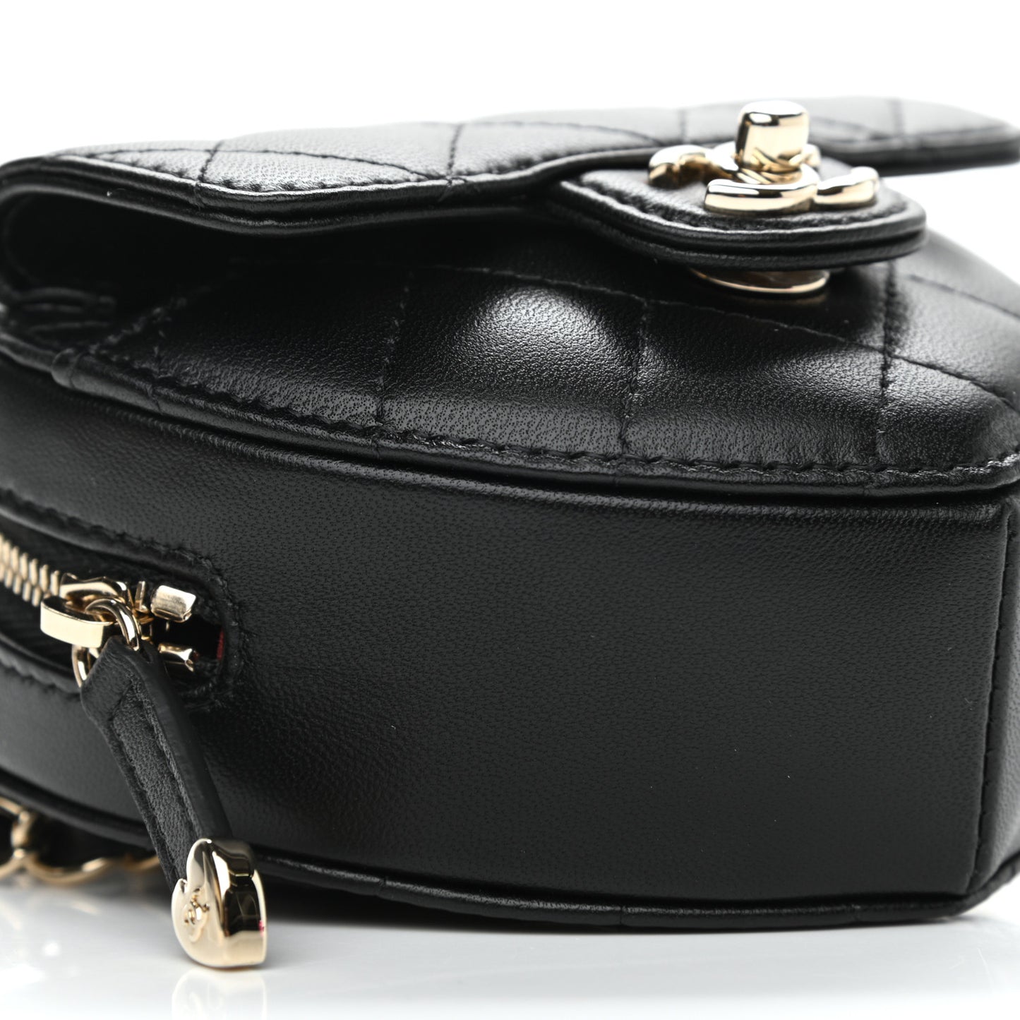 Lambskin Quilted CC In Love Heart Waist Belt Bag With Chain Black