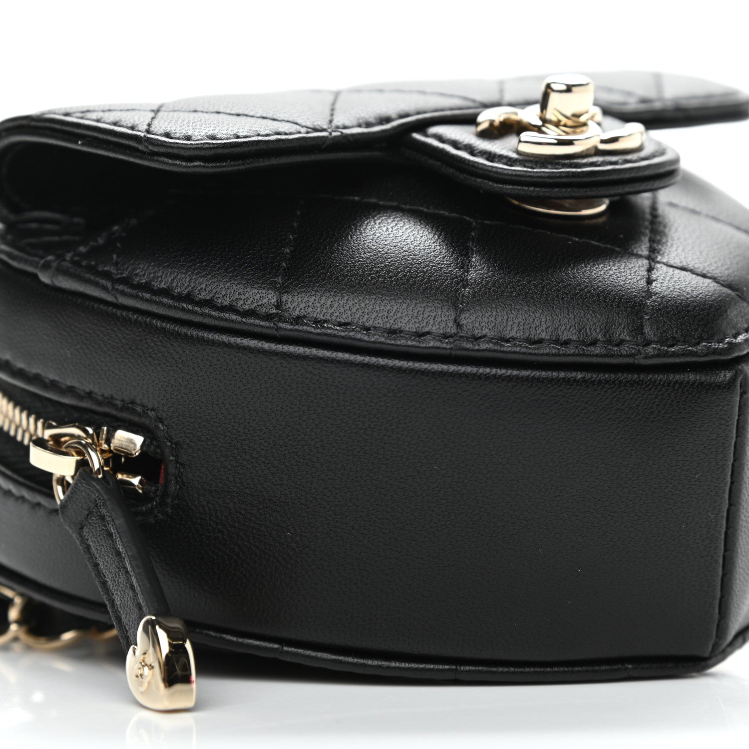 Chanel Lambskin Quilted CC In Love Heart Waist Belt Bag With Chain Black 9 of 11
