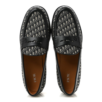 Christian Dior Calfskin Oblique Jacquard Mens Dior Granville Loafers 44 Black Beige 2 of 10