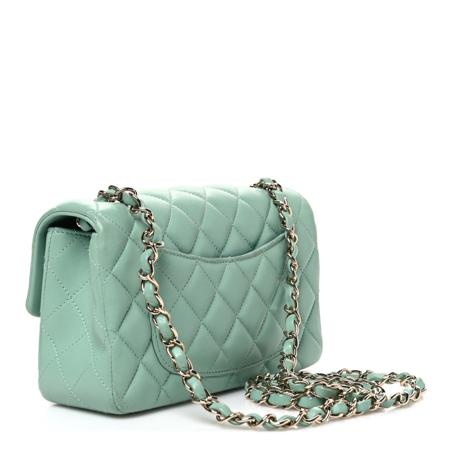 Lambskin Quilted Mini Rectangular Flap Light Green