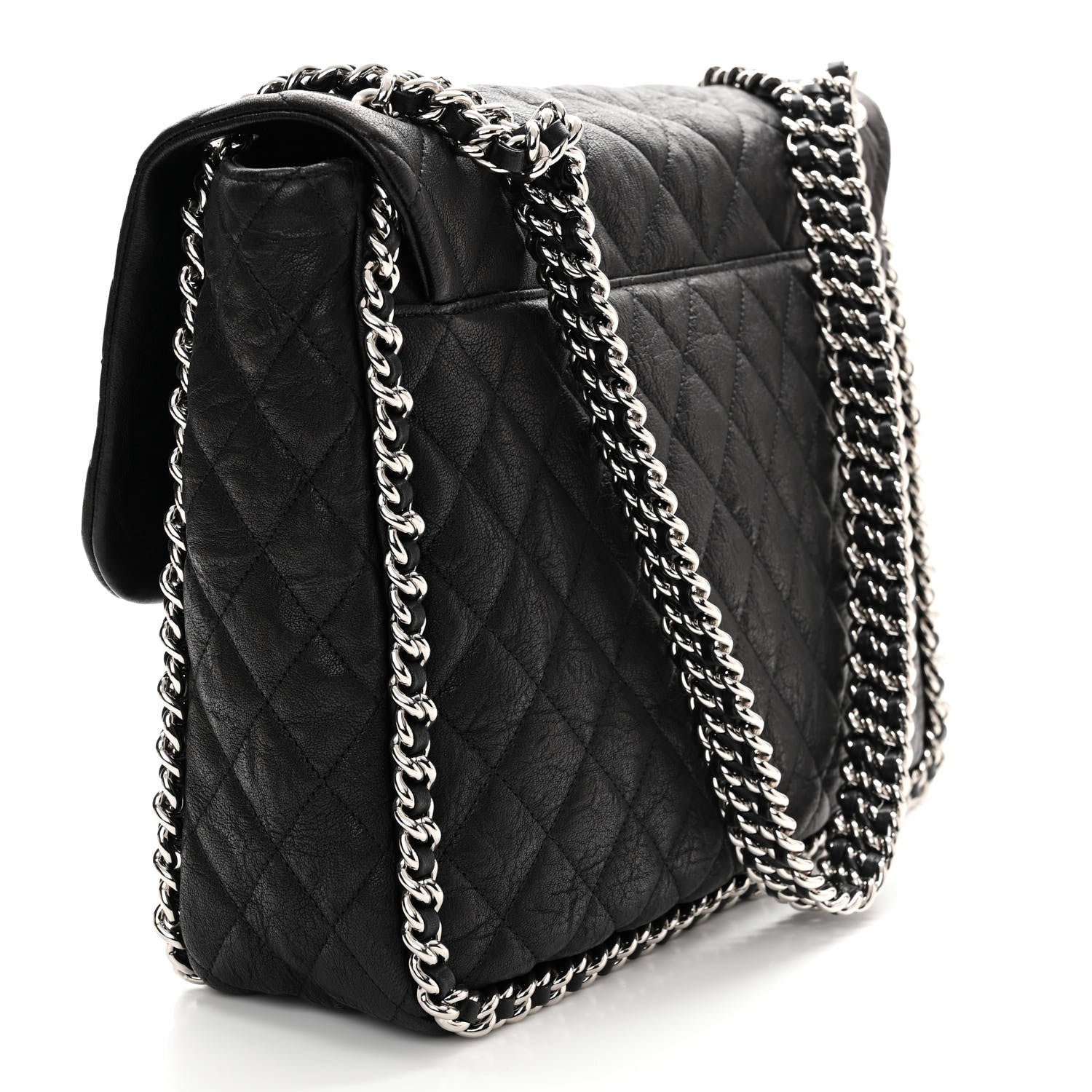 Chanel Washed Lambskin Quilted Maxi Chain Around Flap Black 3 of 11