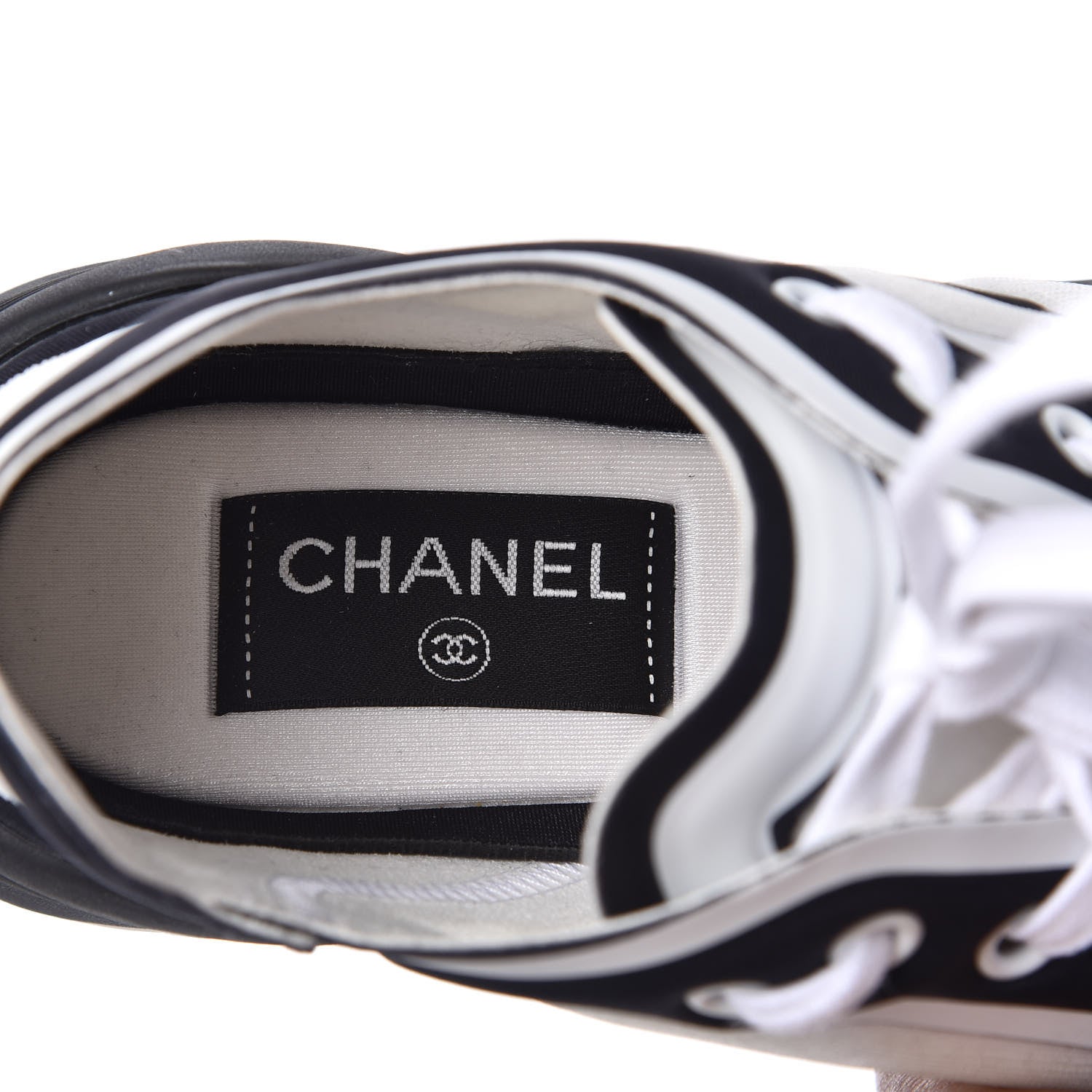 Chanel Nylon Calfskin Suede Womens CC Sneakers 36.5 White Black 6 of 7