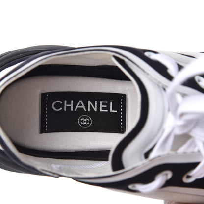 Chanel Nylon Calfskin Suede Womens CC Sneakers 36.5 White Black 6 of 7