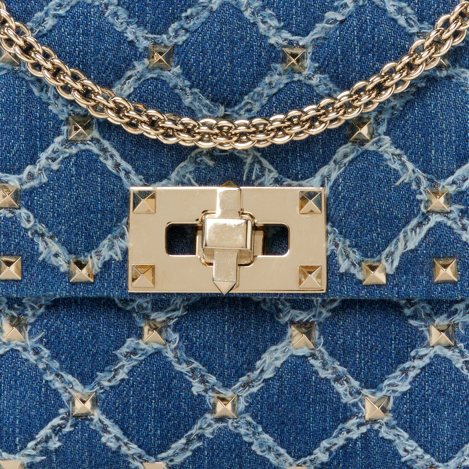 Valentino Garavani Denim Rockstud Spike Wallet on Chain Blue 8 of 10