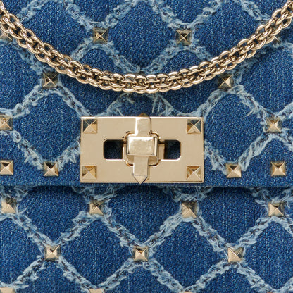 Valentino Garavani Denim Rockstud Spike Wallet on Chain Blue 8 of 10