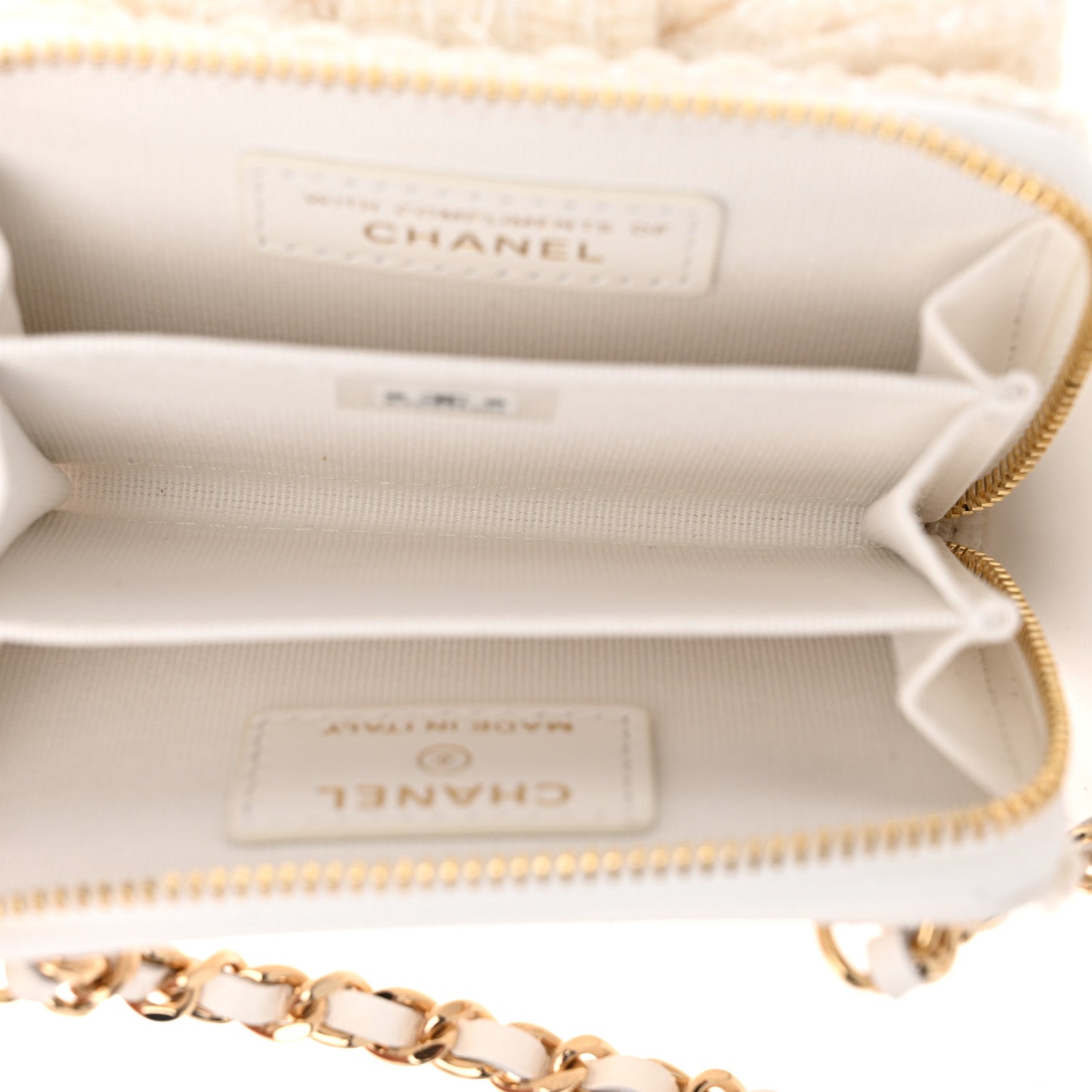 Chanel Tweed Quilted Bow Flap Card Holder On Chain White 5 of 11