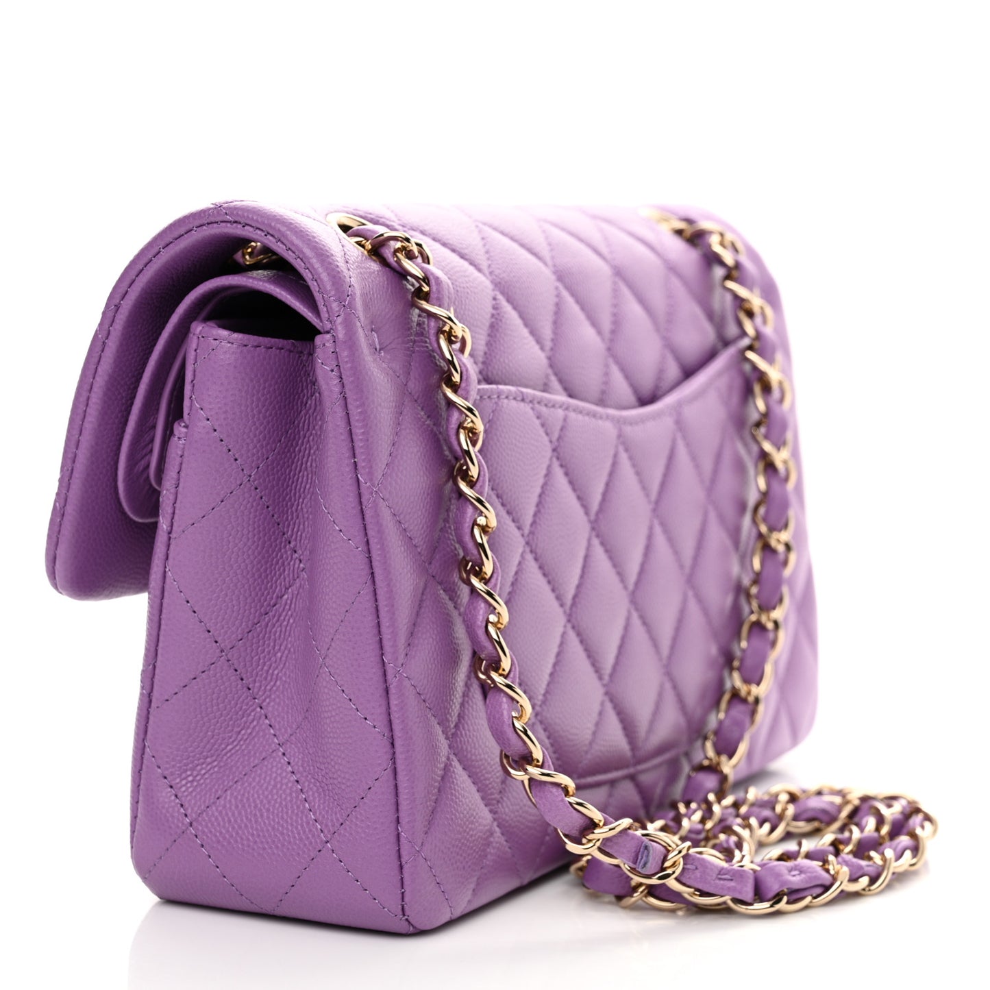 Caviar Quilted Small Double Flap Purple