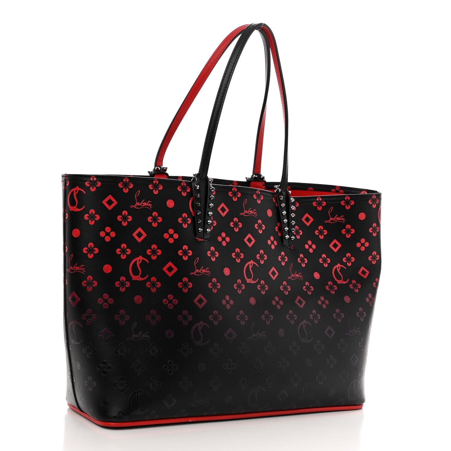 Christian Louboutin Perforated Calfskin Degrade Loubinthesky East West Cabata Tote Black Red 4 of 10