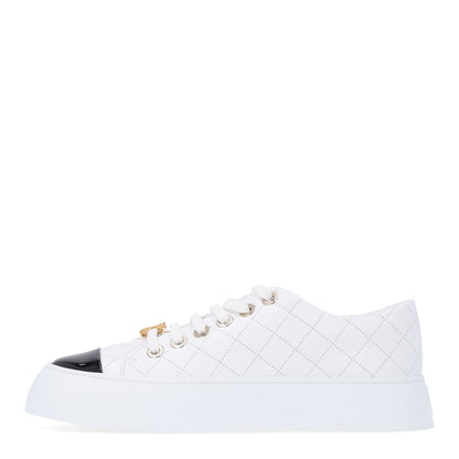 Chanel Crumpled Lambskin Patent Cap Toe CC Stitched Sneakers 38 White Black 1 of 10