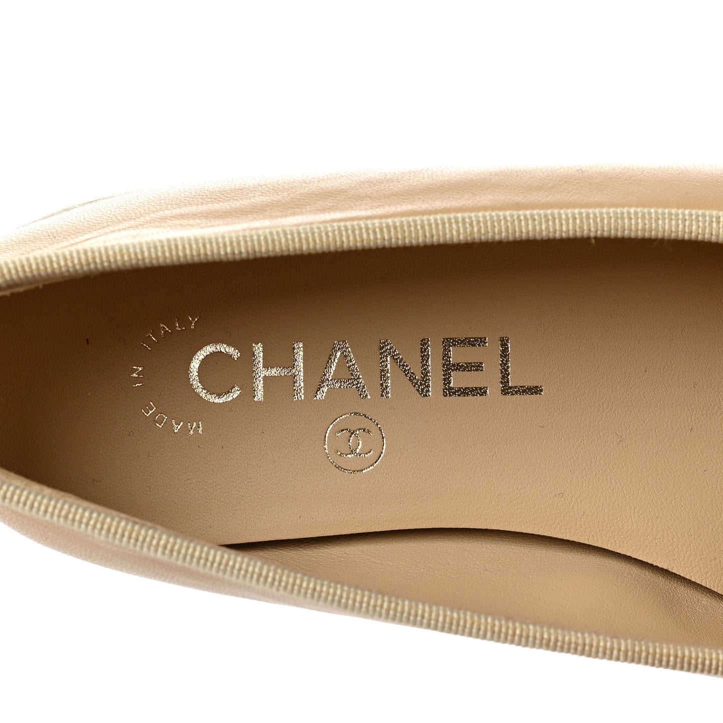 Lambskin Cap Toe Ballerina Flats 36 Beige Black