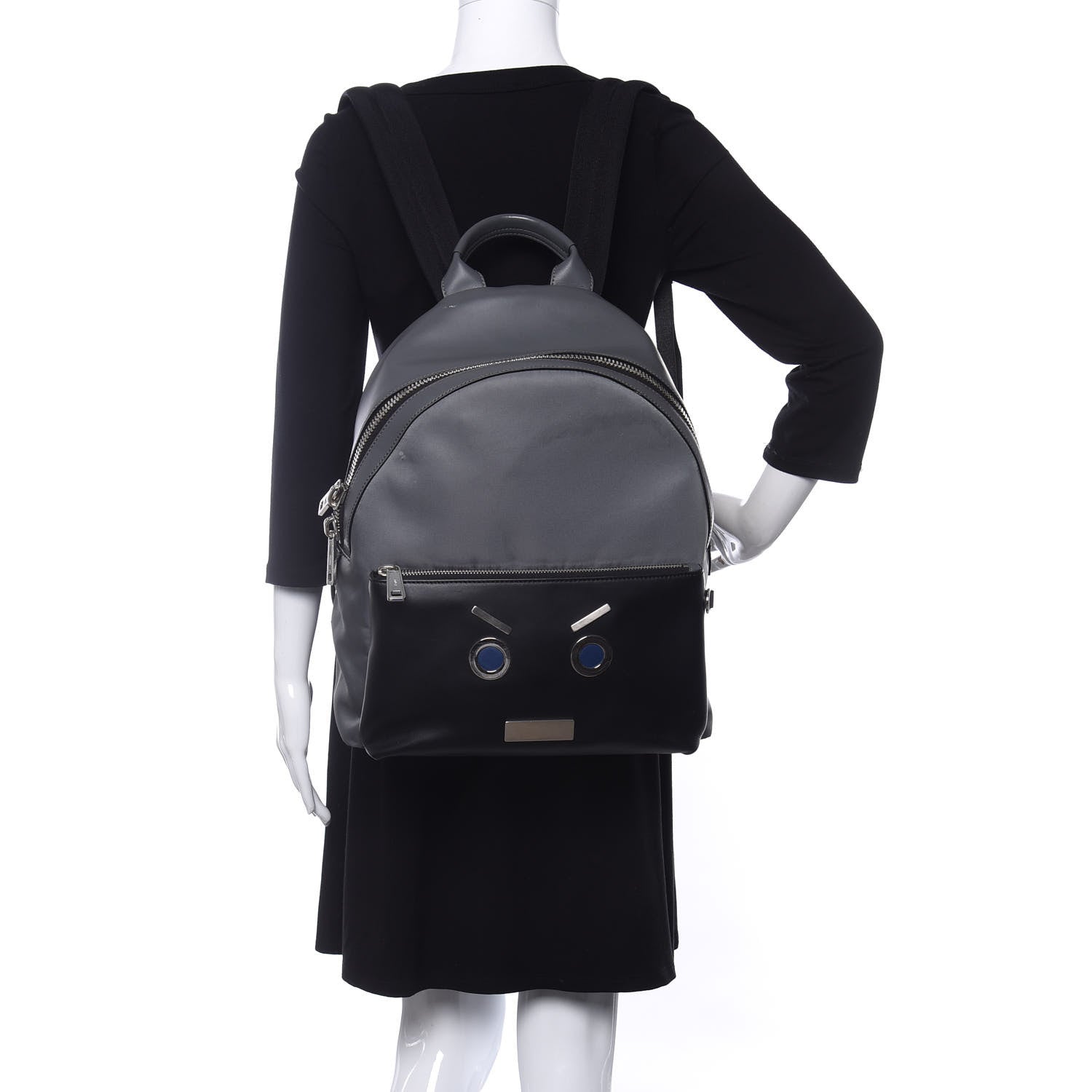 Fendi Nylon Calfskin Faces No Words Emoticon Backpack Grey Black 2 of 10