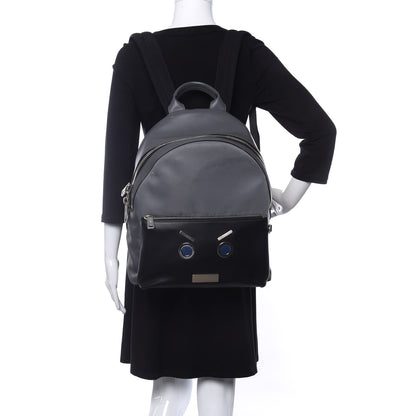 Fendi Nylon Calfskin Faces No Words Emoticon Backpack Grey Black 2 of 10