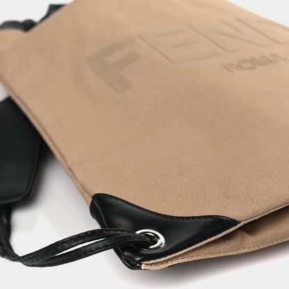 Fendi Canvas Vitello King Logo Embroidered Drawstring Backpack Sand Black 8 of 9