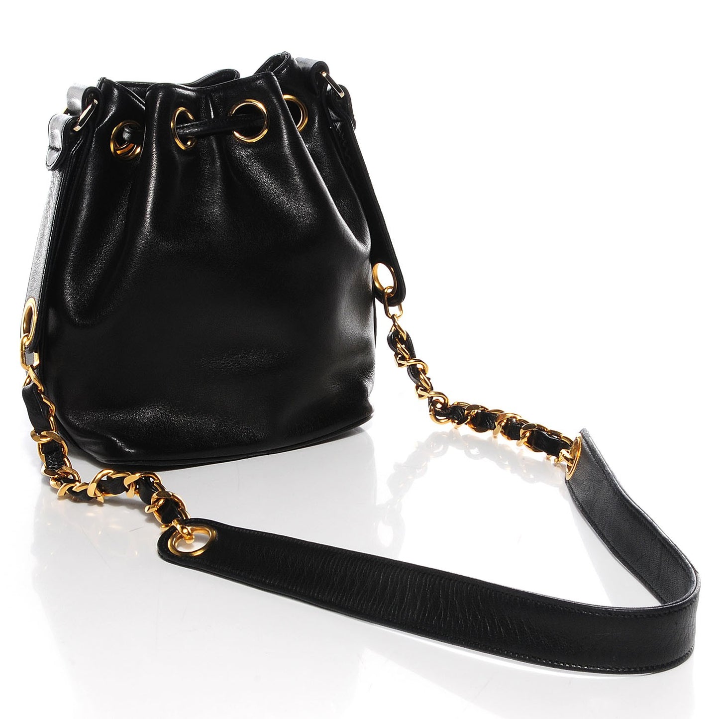 Lambskin CC Drawstring Bag Black