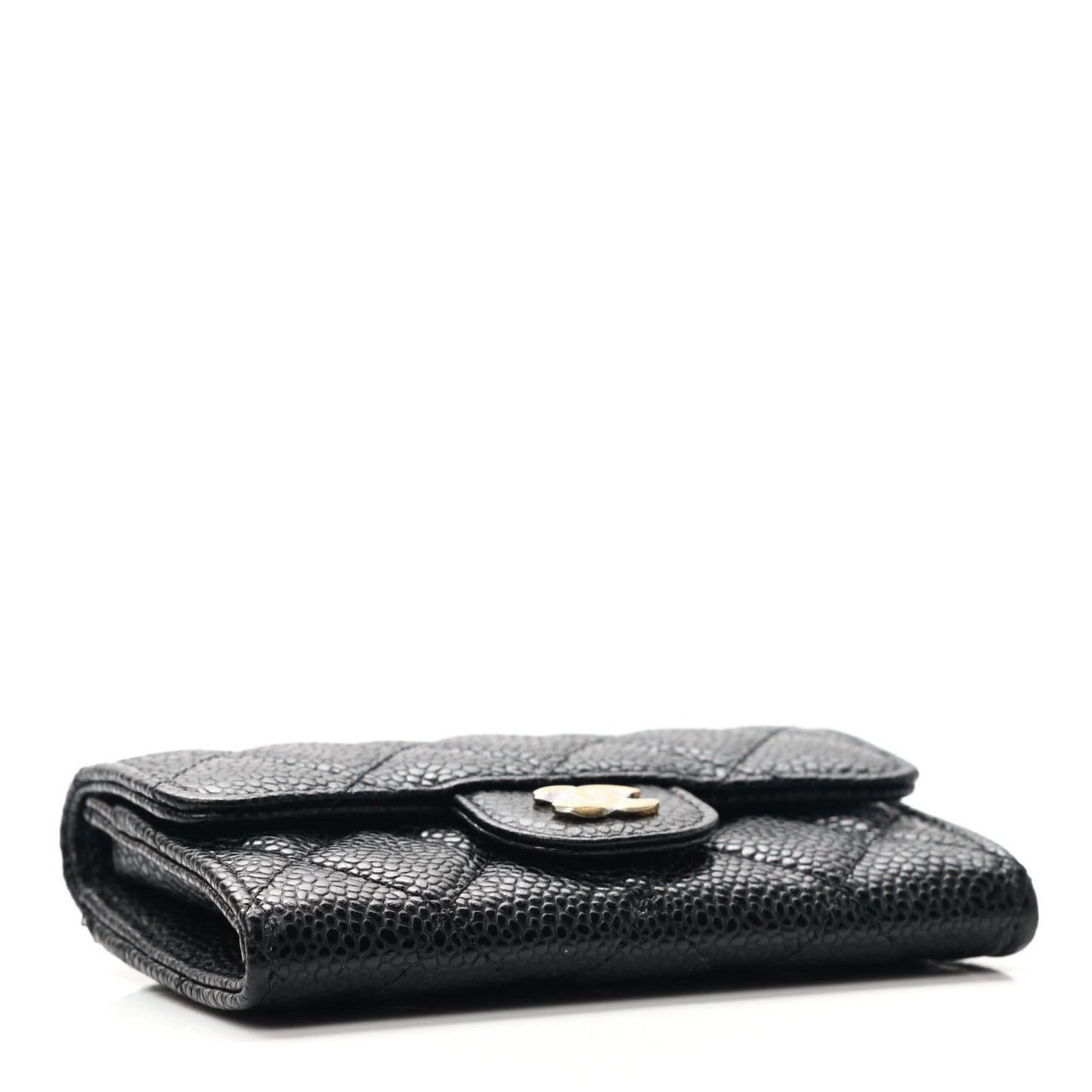 Caviar Quilted Flap Card Holder Wallet Black