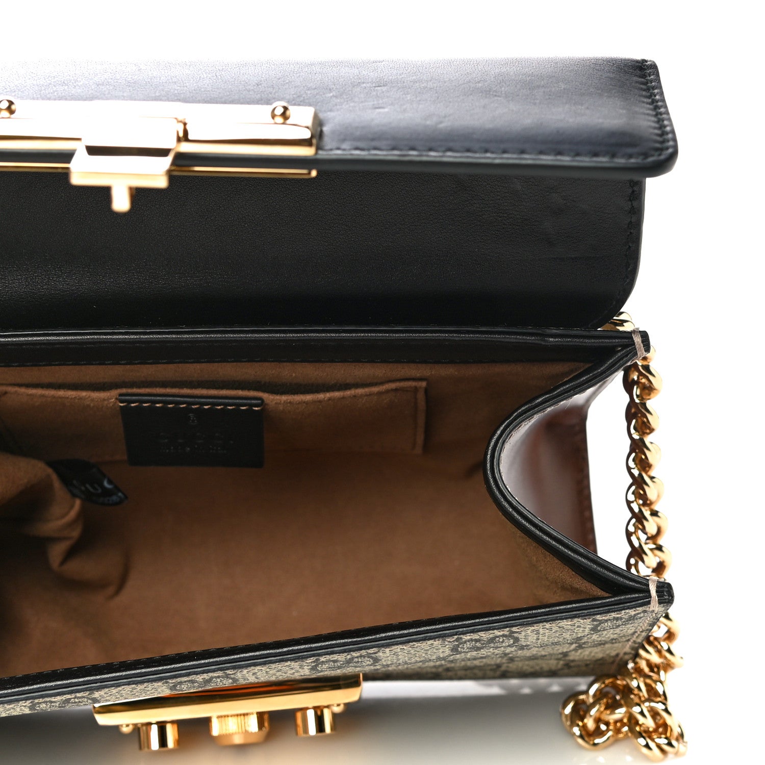 Gucci GG Supreme Monogram Calfskin Small Padlock Shoulder Bag Beige Black Cuir 5 of 14