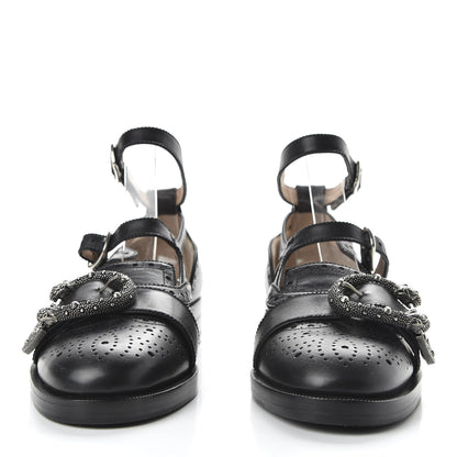 Gucci Calfskin Bee Embroidered Womens Queercore Brogue Wingtip Monk Strap Loafers 38 Black 2 of 9