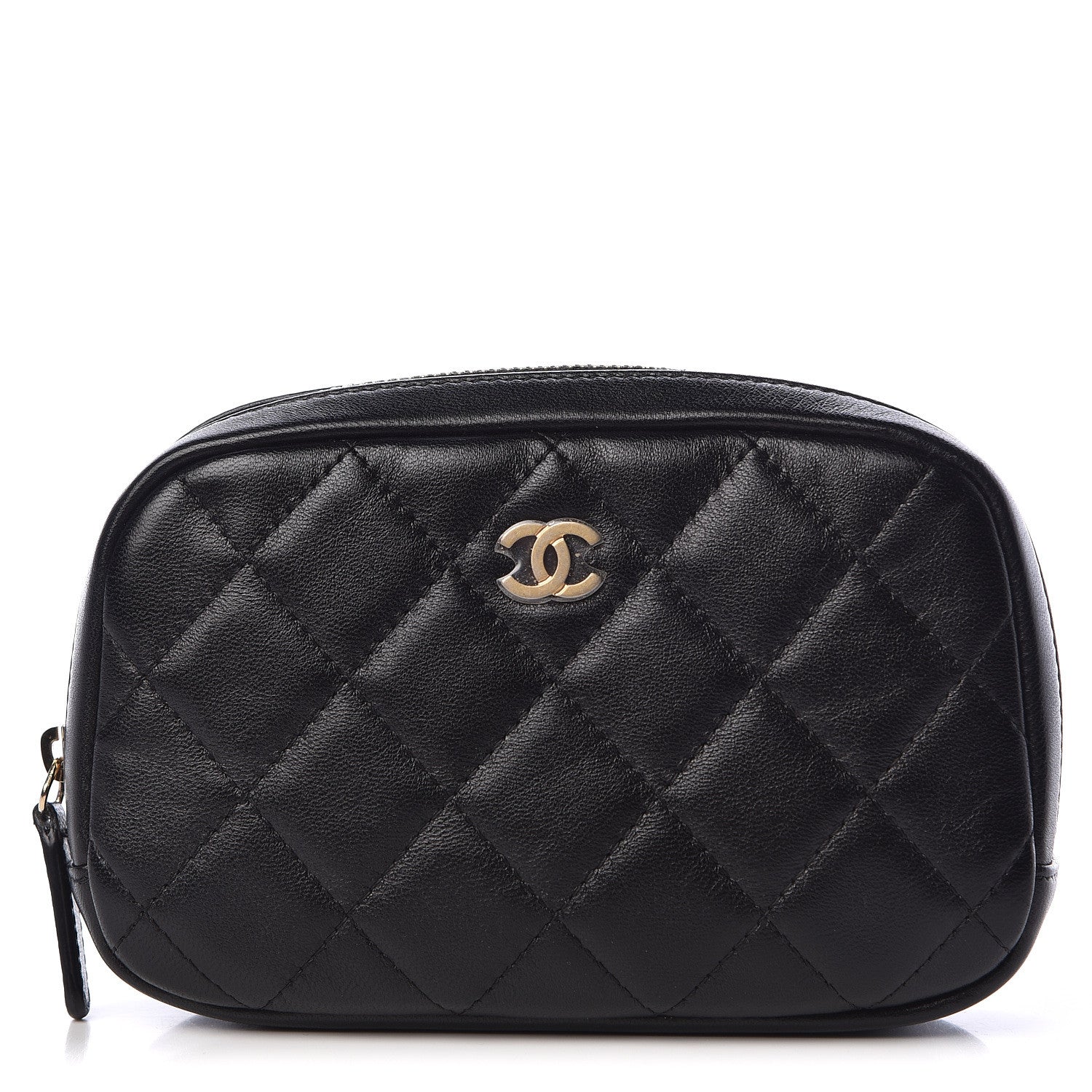Chanel Lambskin Quilted Small Curvy Pouch Cosmetic Case Black 1 of 8