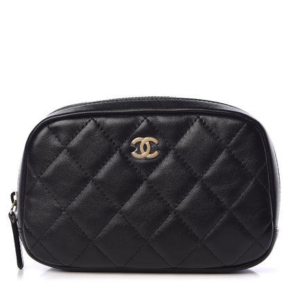 Chanel Lambskin Quilted Small Curvy Pouch Cosmetic Case Black 1 of 8